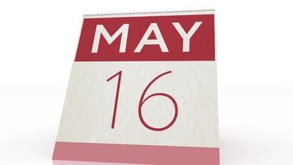 May 16 date. calendar change to May 16 animation
