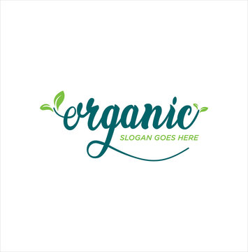 healthy food logo. Premium quality, vegan, green life, organic products. Calligraphy,  Typography logo design inspiration