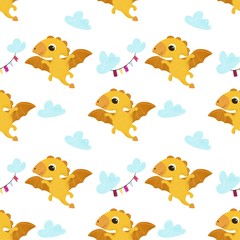 seamless pattern with cute little dinosaurs 