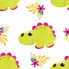 Fototapeta na wymiar Seamless pattern with cute dinosaurs 