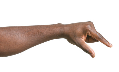 Hand of African-American man on white background