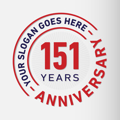 151 years anniversary logo template. One hundred and fifty-one years celebrating logotype. Vector and illustration.