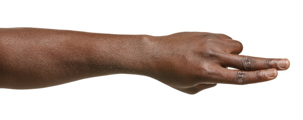 Hand of African-American man on white background