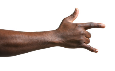 Hand of African-American man on white background