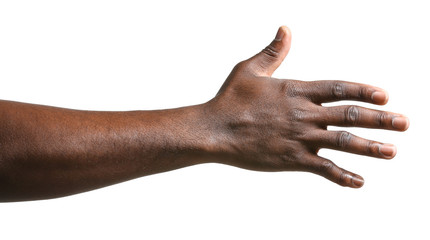 Hand of African-American man on white background