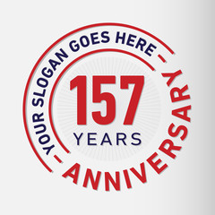 157 years anniversary logo template. One hundred and fifty-seven years celebrating logotype. Vector and illustration.