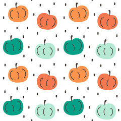 abstract hand drawn fall seasonal seamless vector pattern background illustration with pumpkins and confetti