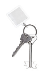two keys on ring with blank keychain isolated