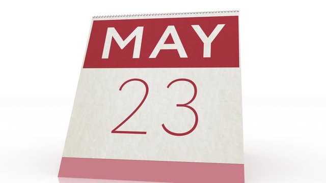 May 23 date. calendar change to May 23 animation