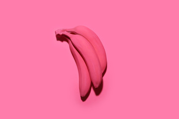 Ripe painted bananas on color background