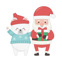 cute santa with gift and polar bear animal merry christmas