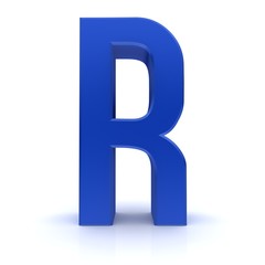 R letter blue sign 3d