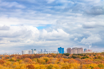 large white clouds in blue sky over yellow park