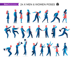 A set of vector male and female characters in different poses for business character animation. Vector illustration
