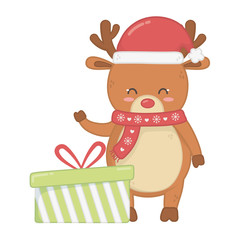 reindeer waving hand with gift decoration merry christmas