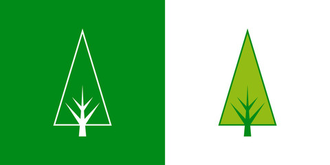 Logotipo con árbol abstracto triangulo con ramas en verde y blanco