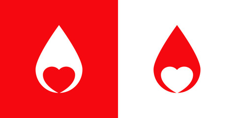 Fototapeta premium Logotipo con gota de sangre con corazón espacio negativo en rojo y blanco