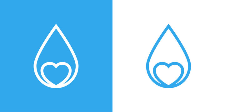 Logotipo con gota de agua lineal con coraz&oacute;n en azul y blanco