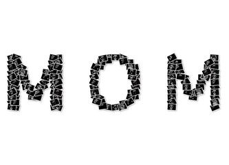 Mom text shape full of ultrasound images of baby. Maternity concept
