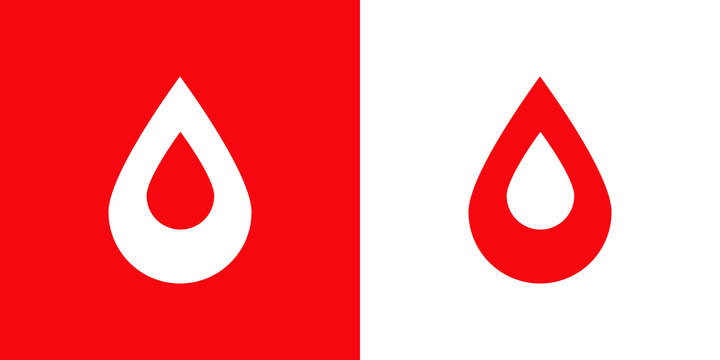 Logotipo con gota de sangre con gota espacio negativo en rojo y blanco
