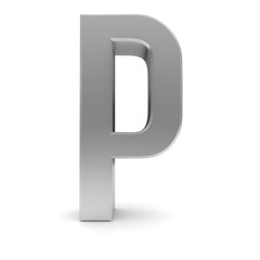 letter P silver text sign alphabet character 3d render font isolated on white