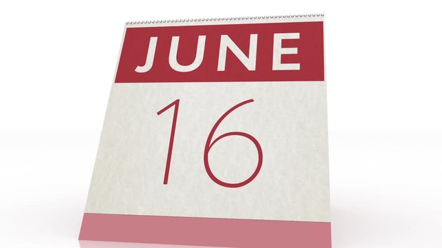 June 16 date. calendar change to June 16 animation