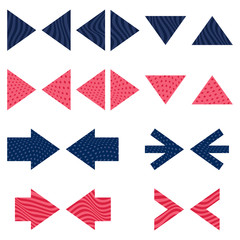 Set of arrows with distorted wave and polka dot pattern. Easy to edit colors.
