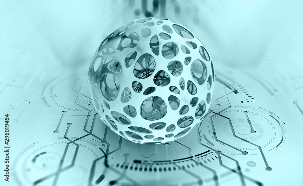Poster AI, digital mind, artificial intelligence, computer brain, quantum processor, CPU, neural networks. Digital database of future 3D illustration on a technological background