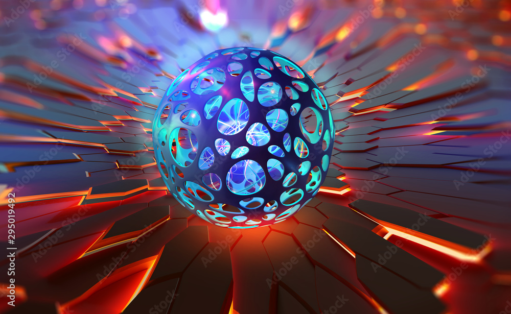 Poster AI, digital mind, artificial intelligence, computer brain, quantum processor, CPU, neural networks. Digital database of future 3D illustration on a technological background