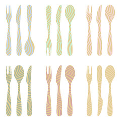 Seamless background of forks, knives and spoons in vertical position. Wave pattern, transparent background. Easy to edit colors in Illustrator.
