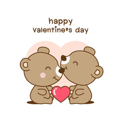 Happy Valentines day poster with two bears kissing.