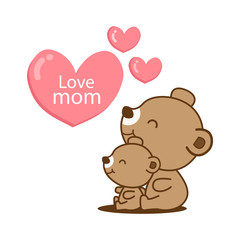 Happy Mother’s day. Mother bear hugging little baby. 