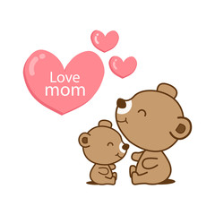 Happy Mother’s day. Mother bear hugging little baby. 