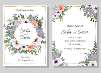 Invitation card with flowers and plants for your text