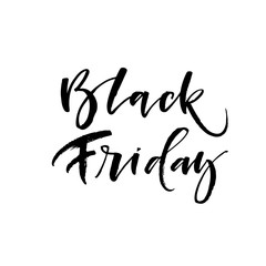 Obraz premium Black Friday postcard. Hand drawn brush style modern calligraphy. Vector illustration of handwritten lettering. 