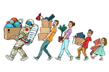 humanity moves to a new planet. astronaut dad mom son and daughter