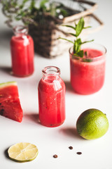 Watermelon juice with mint leaves and lime citrus