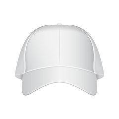 White baseball cap. Vector realistic illustration. Front view