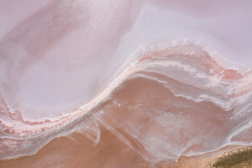 Aerial view of Lake Bumbunga, a naturally occuring pink salt lake  beside the small town  of...
