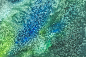 Abstract art background navy blue and green colors. Watercolor painting on canvas.