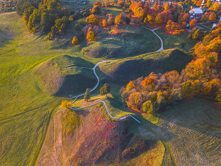 Kernave, historical capital city of Lithuania, aerial top view