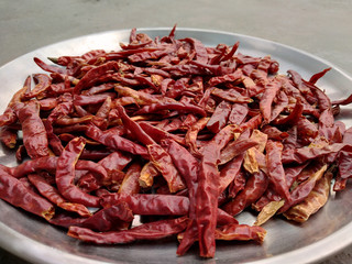 red brown Dry chili in a bowl