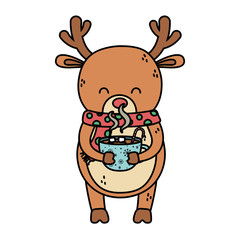 reindeer with scarf holding chocolate cup decoration merry christmas