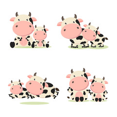 Happy Father's Day card with cute Cow characters. 