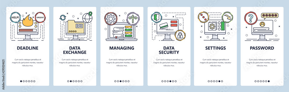 Poster website and mobile app onboarding screens vector template