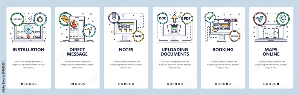 Poster website and mobile app onboarding screens vector template