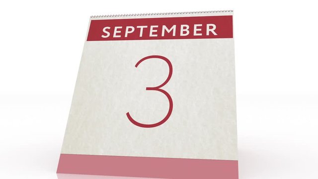 September 3 date. calendar change to September 3 animation
