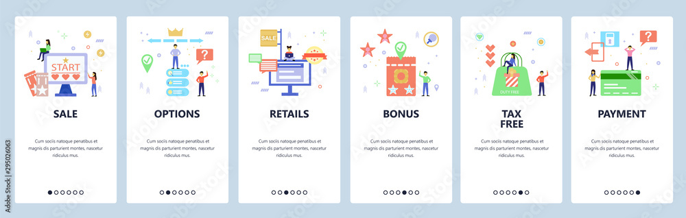Aufkleber website and mobile app onboarding screens vector template