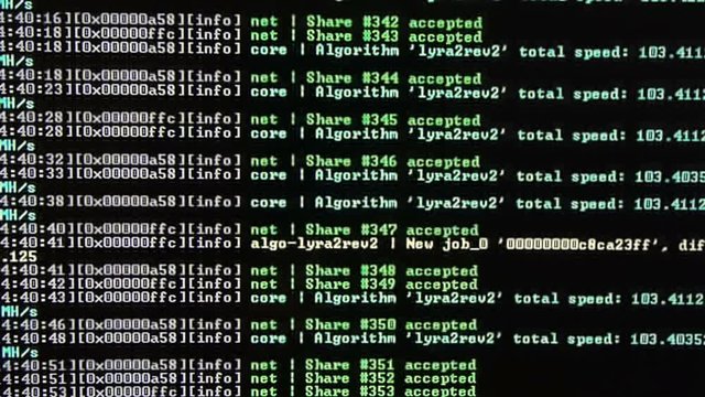 Mining process on monitor close up