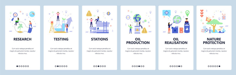 Oil industry website and mobile app onboarding screens vector template
